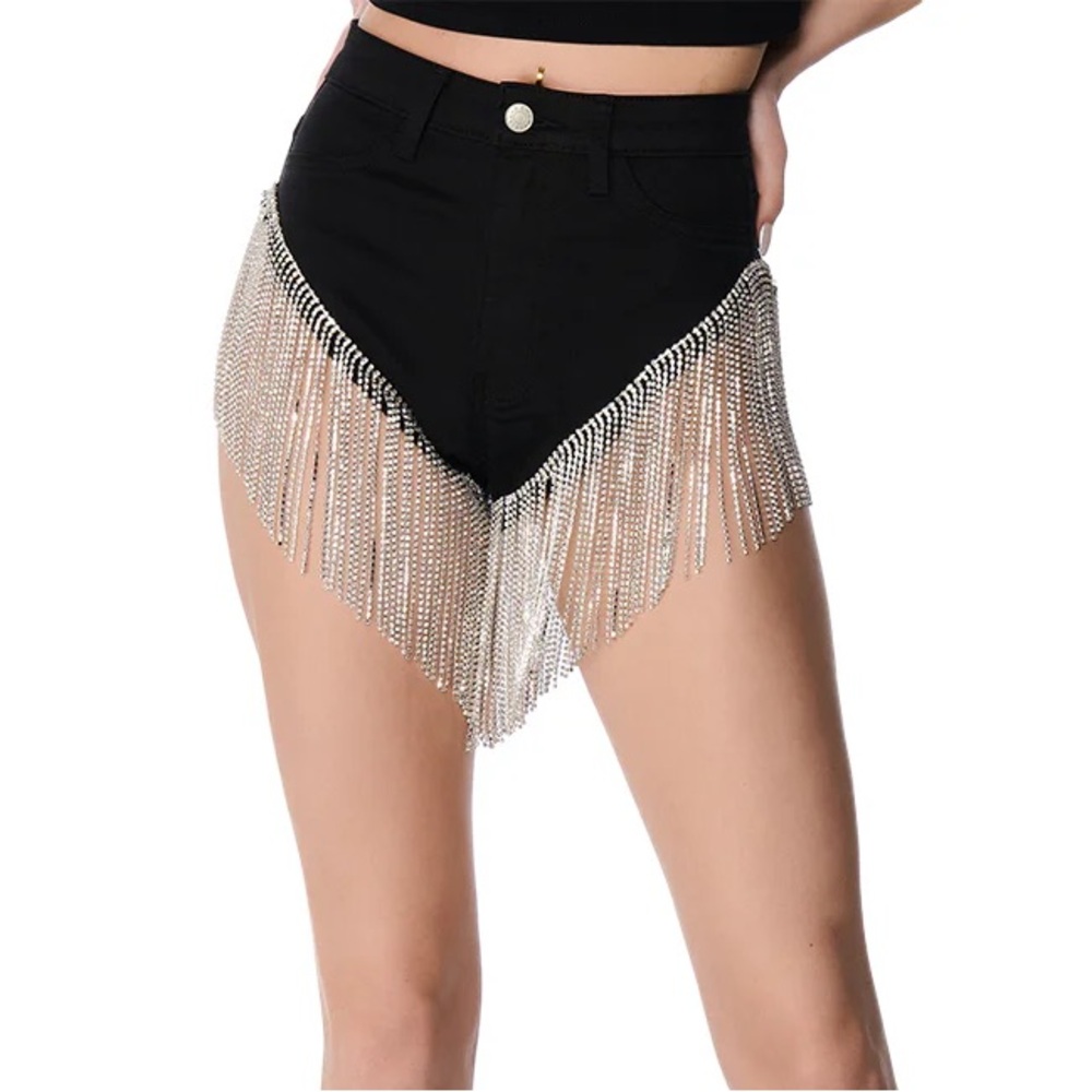 Akira WATERFALL RHINESTONE DENIM bling hight cut daisy duke glam SHORTS size 2x - Picture 2 of 13